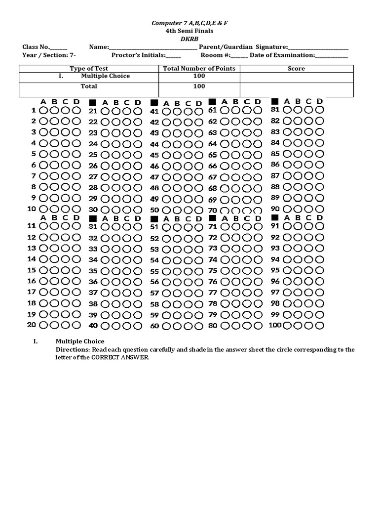 Computer 7 A, B, C, D, E & F DKRB: Letter of The CORRECT ANSWER | PDF