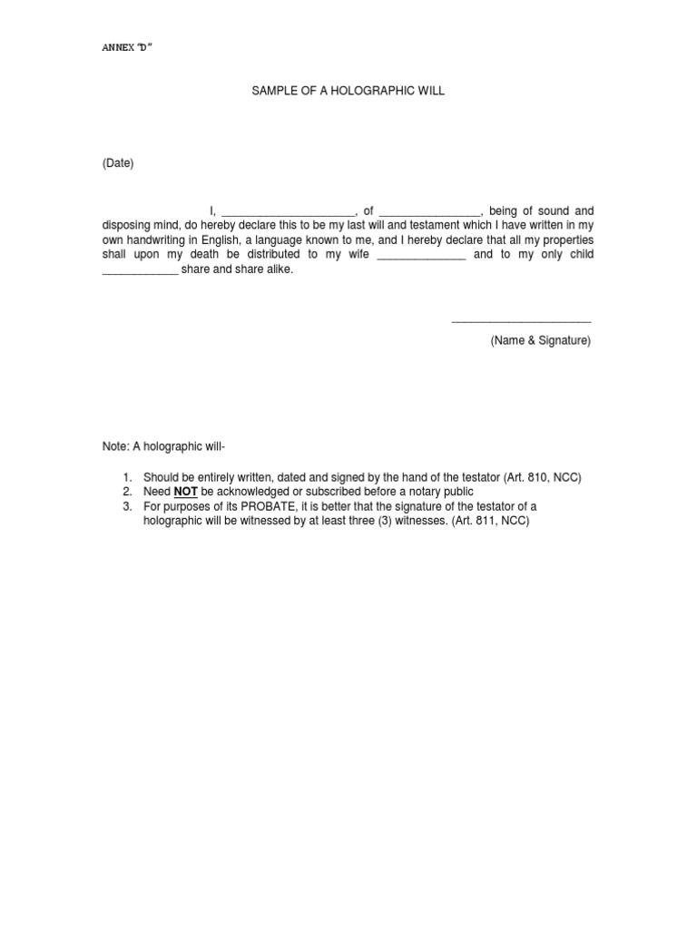 Holographic Will PDF