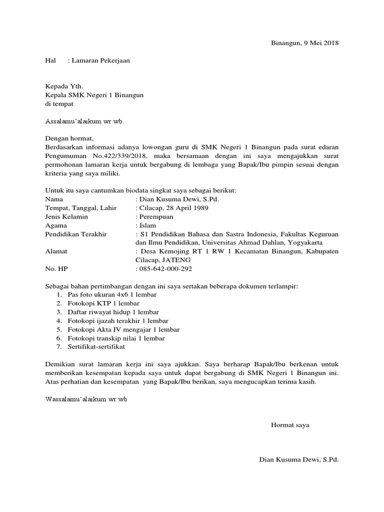 Contoh Surat Lamaran Kerja Pdf