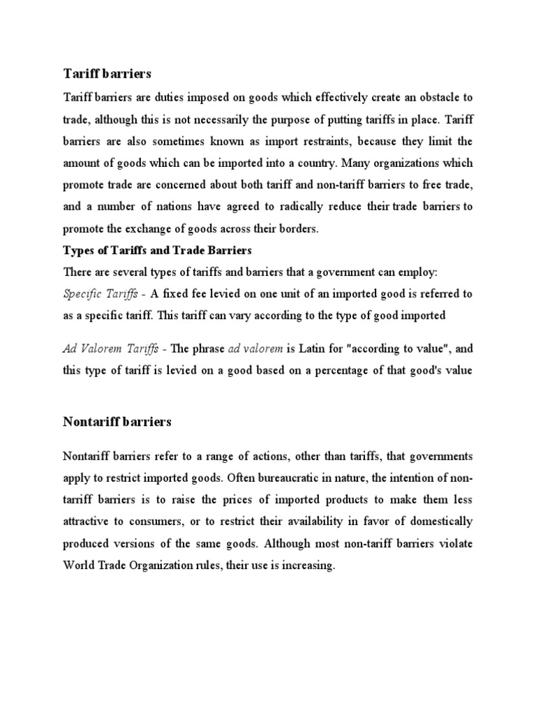 Understanding Tariff and Trade Barriers | PDF | Non Tariff Barriers To ...