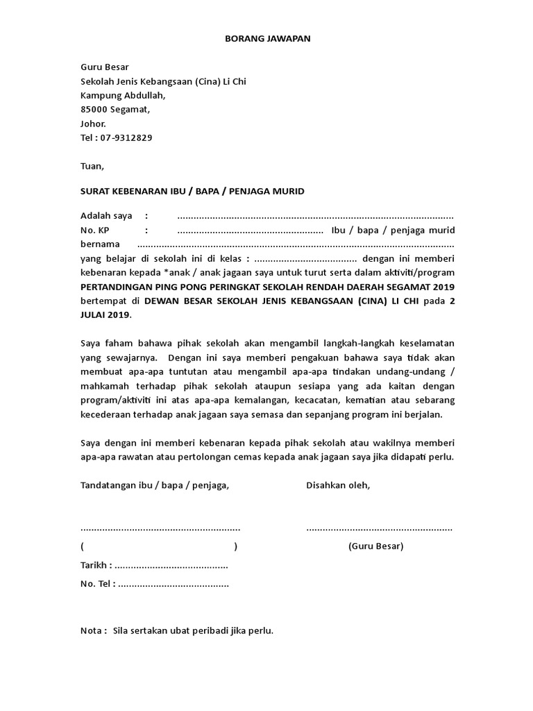 Contoh Surat Kebenaran Ibu Bapa Pdf
