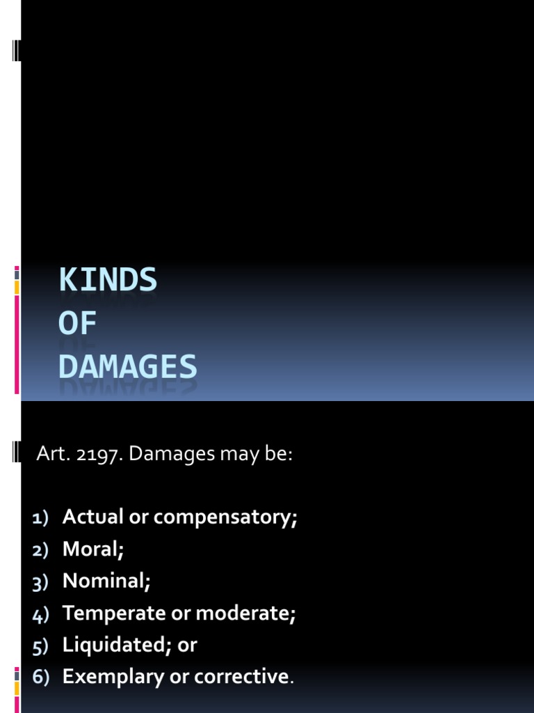 Actual, Moral, Nominal and Temperate Damages Damages Lawsuit