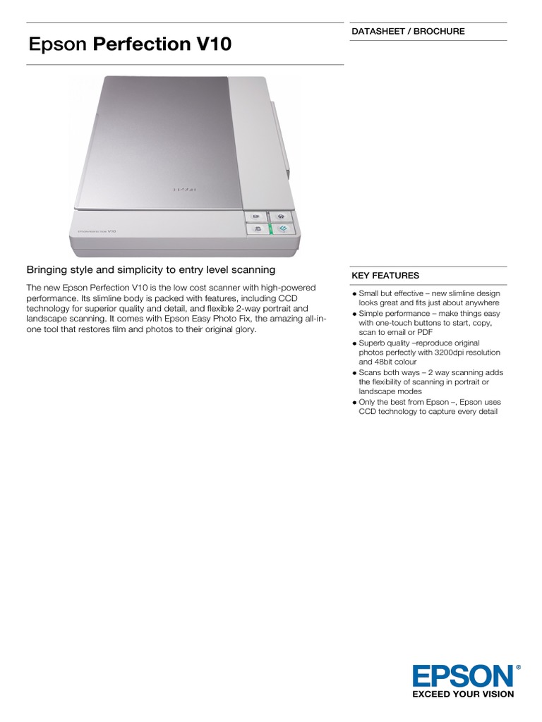 Epson Perfection V10 Datasheet PDF | PDF | Image Scanner | Input/Output