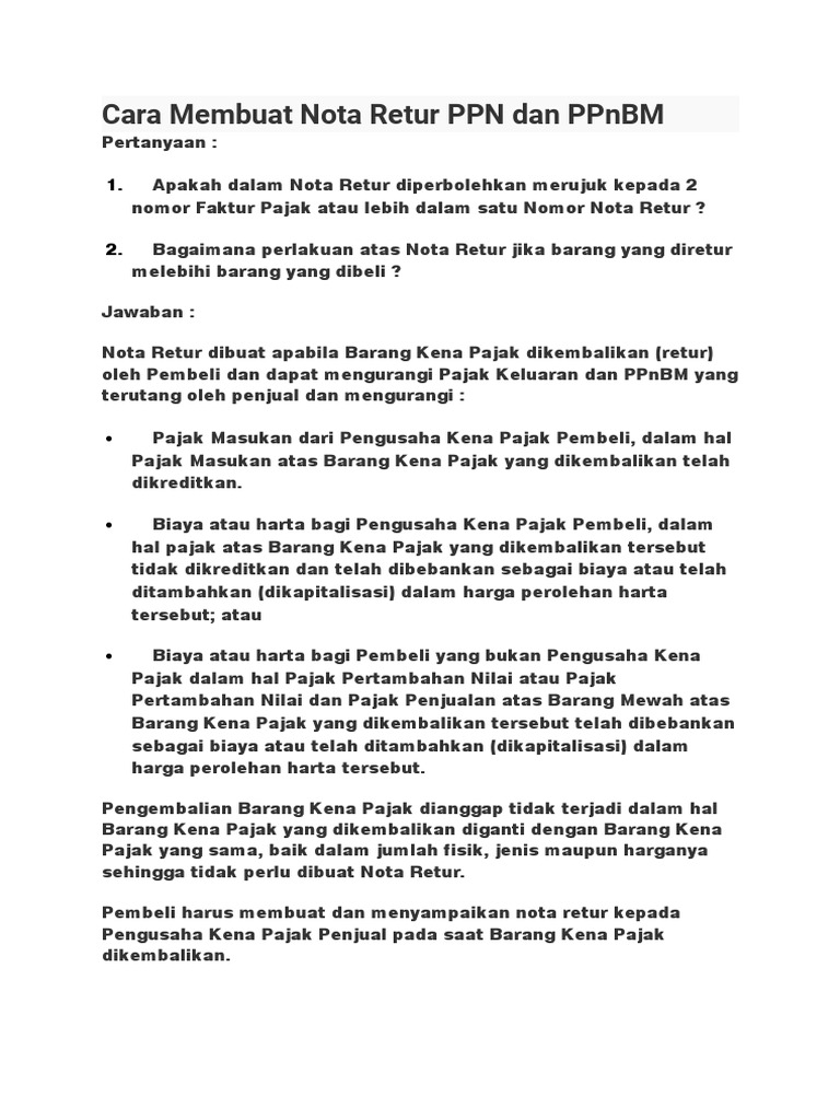 Cara Membuat Nota Retur Ppn Dan Ppnbmdocx