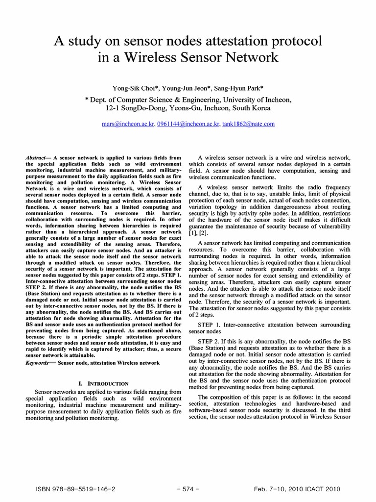 A Study On Sensor Nodes Attestation Protocol in A Wireless Sensor ...
