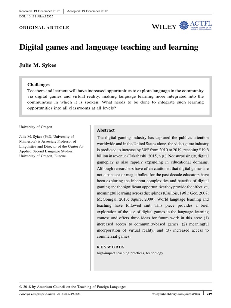 Digital Games and Language Teaching | PDF | Video Games | Language ...