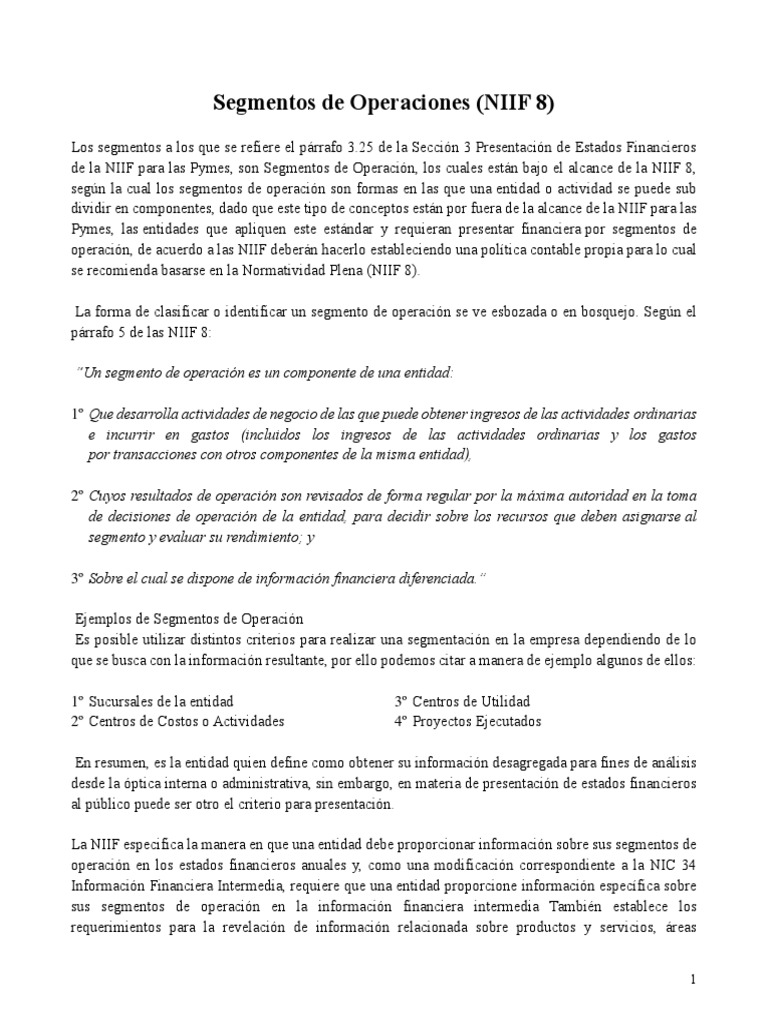 Segmentos de Operación según NIIF 8 | PDF | normas internacionales de ...