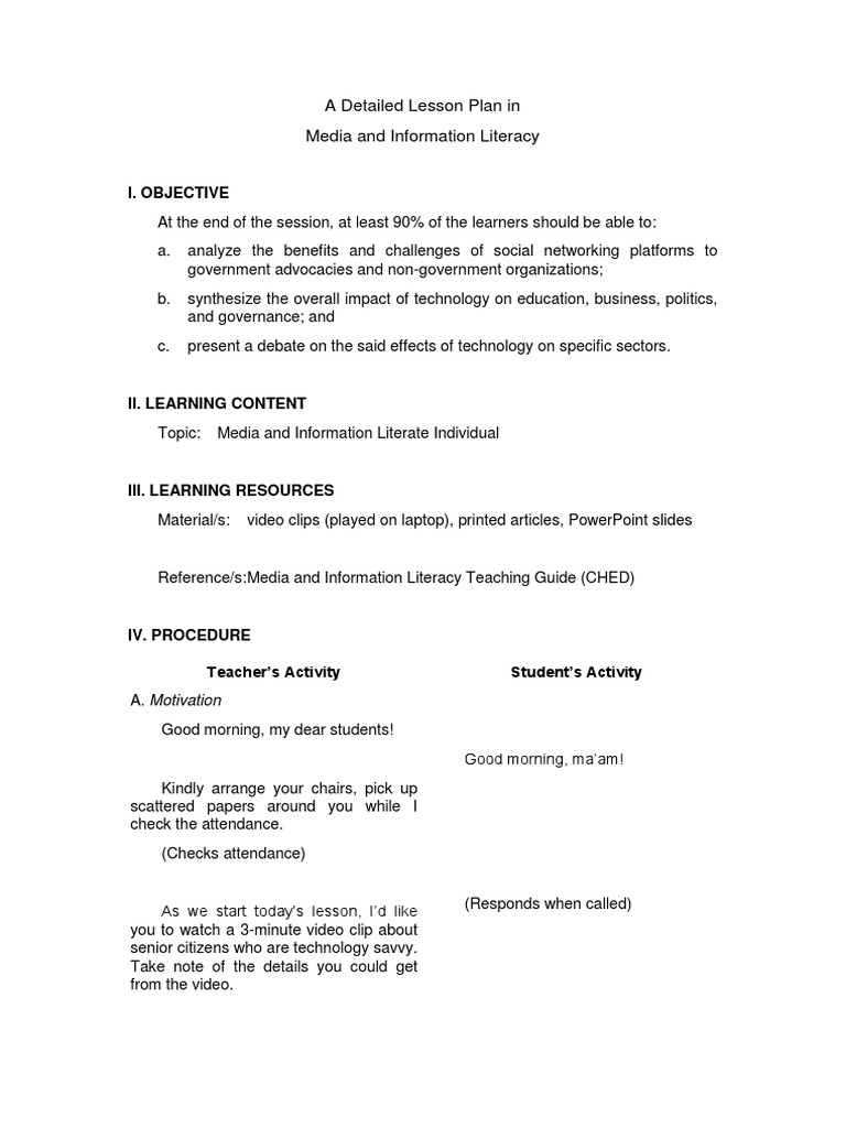 Media Literacy Lesson Plan for Students | PDF | Mass Media | Social ...