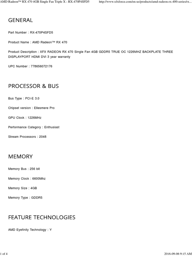 AMD Radeon™ RX 470 4GB Single Fan Triple X - RX-470P4SFD5 | PDF ...