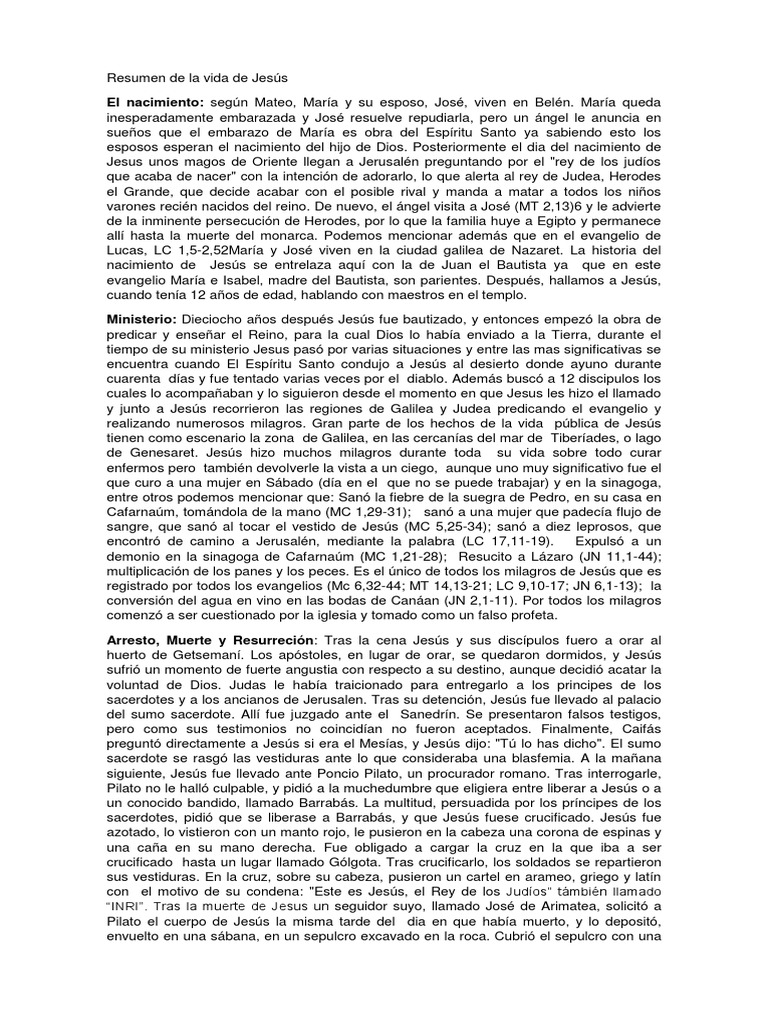 Resumen de la vida de Jesús | PDF | San José | María, madre de Jesús
