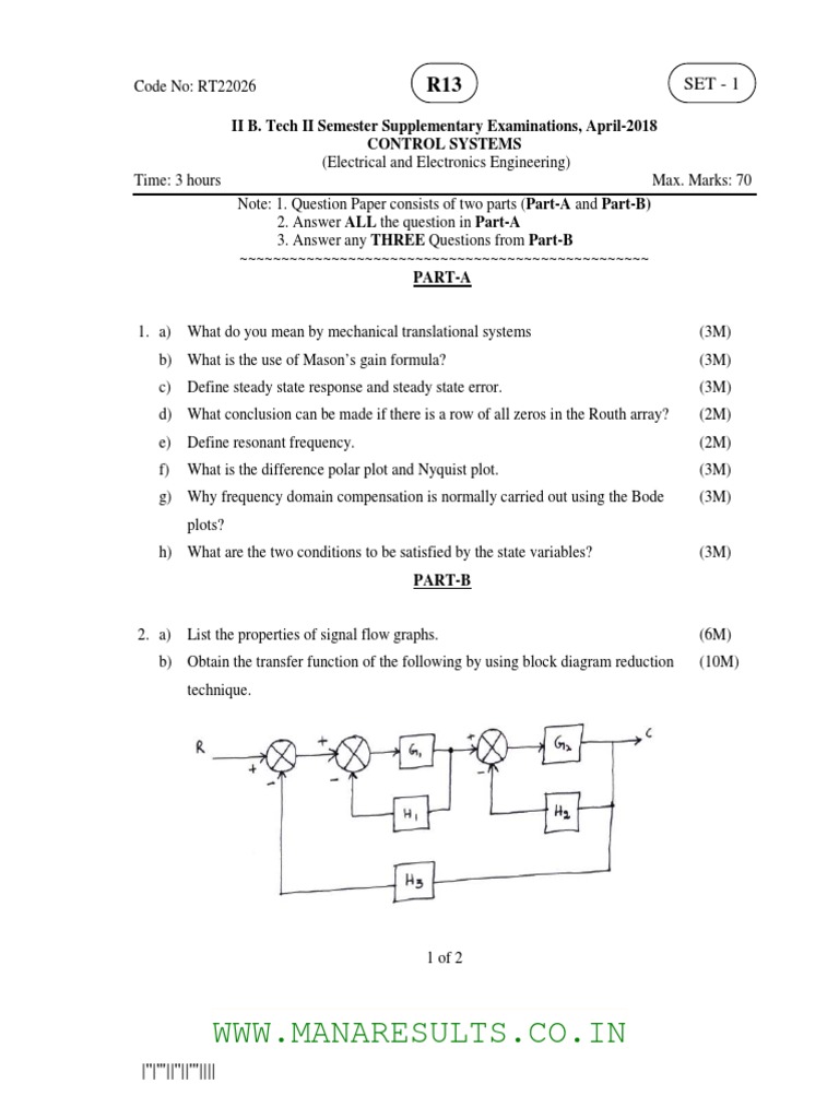 Control Systems Exam Paper RT22026 | PDF | Control Theory | Electronics