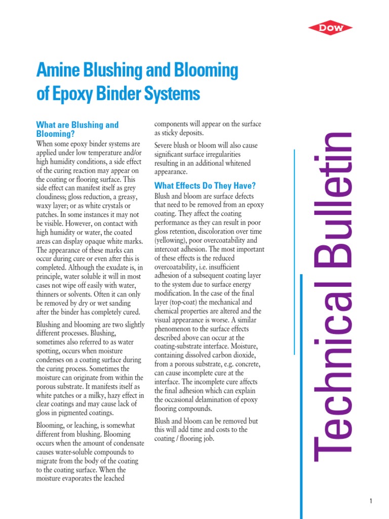Amine Blush+Bloom Explained Dow Bulletin Epoxy Chemical Compounds