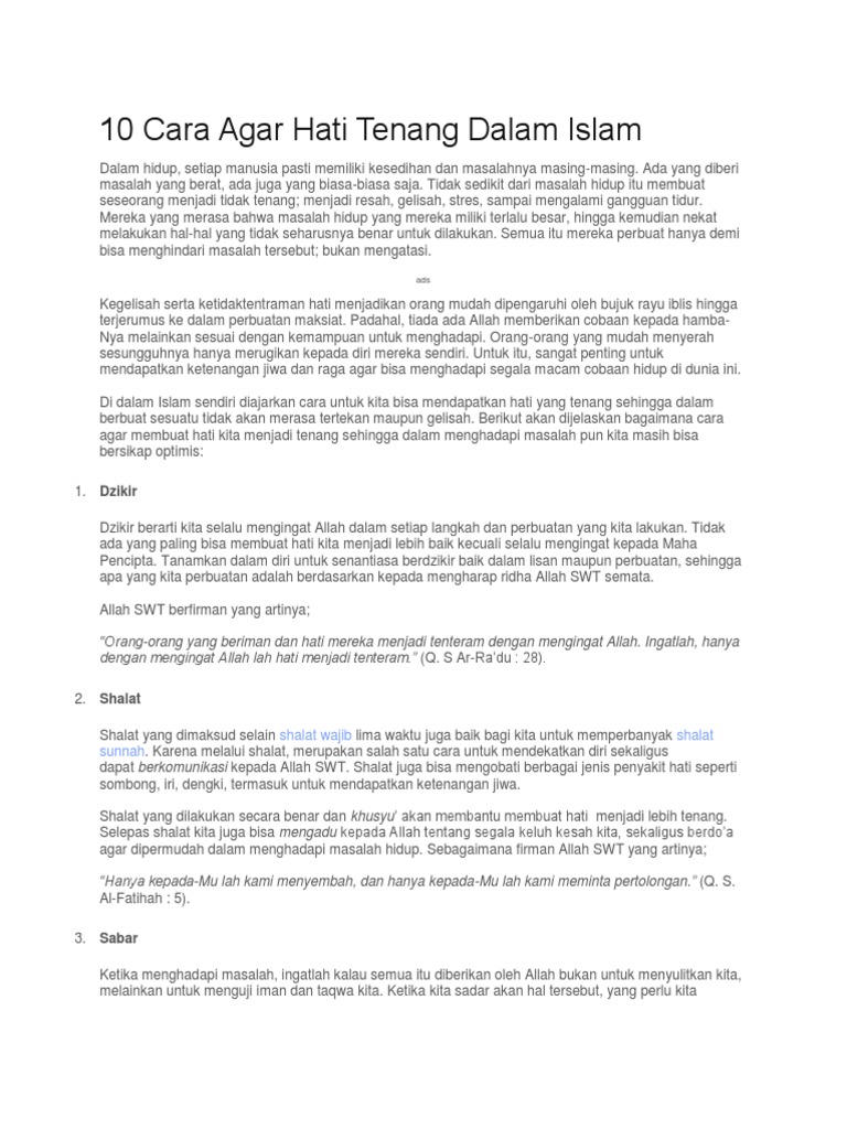 10 Cara Agar Hati Tenang Dalam Islam Pdf