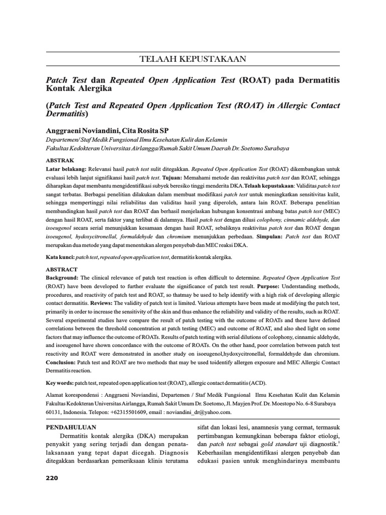ROAT and Patch Test in Allergic Dermatitis | PDF | Allergy | Skin