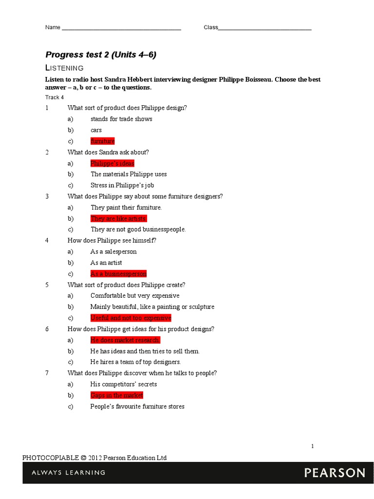 Progress Test 2 Units 4 6 Pdf