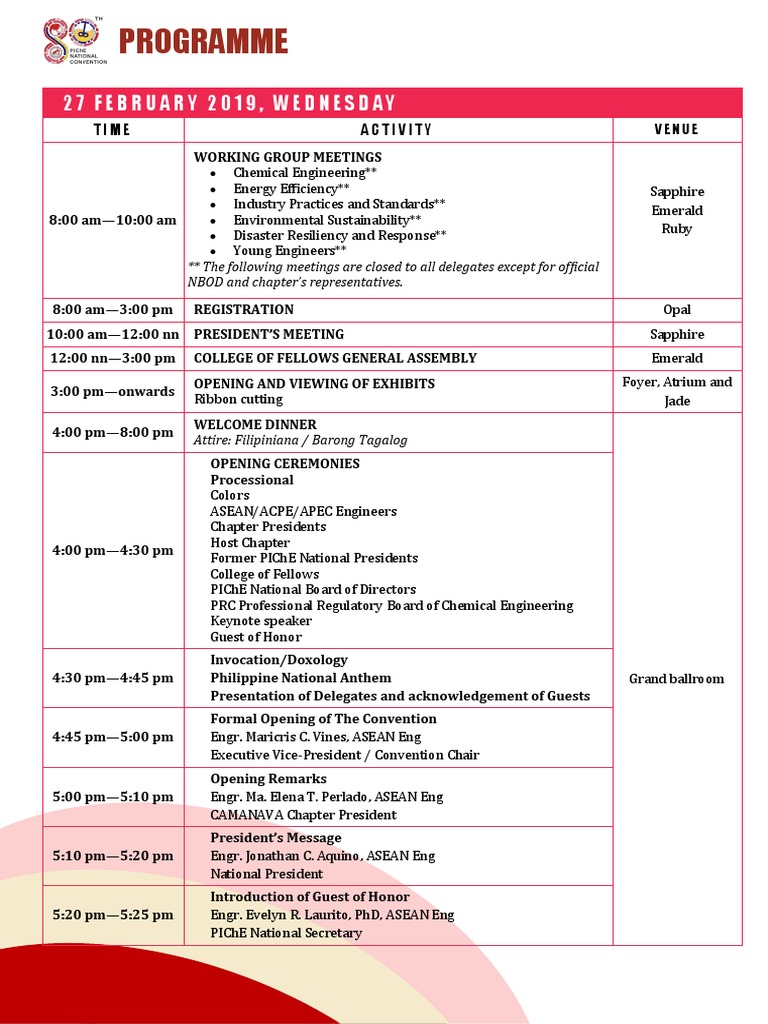 86th PIChE National Convention Agenda | PDF | Chemistry | Nature