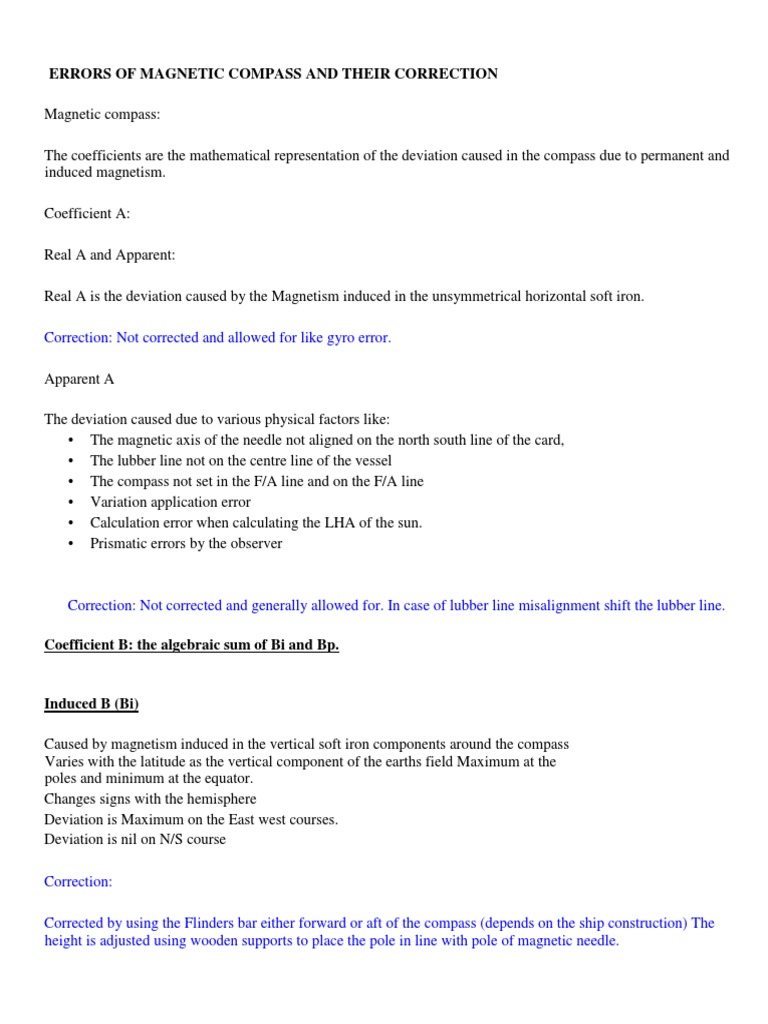 Magnetic Compass Errors and Corrections | PDF | Compass | Magnetic Field