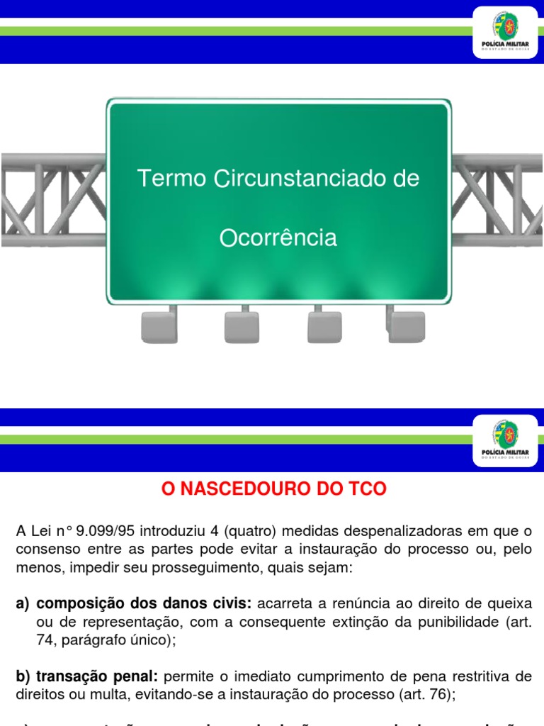 TERMO CIRCUNSTANCIADO DE OCORRÊNCIA Slides Tco Cfp 2018 | Crimes ...