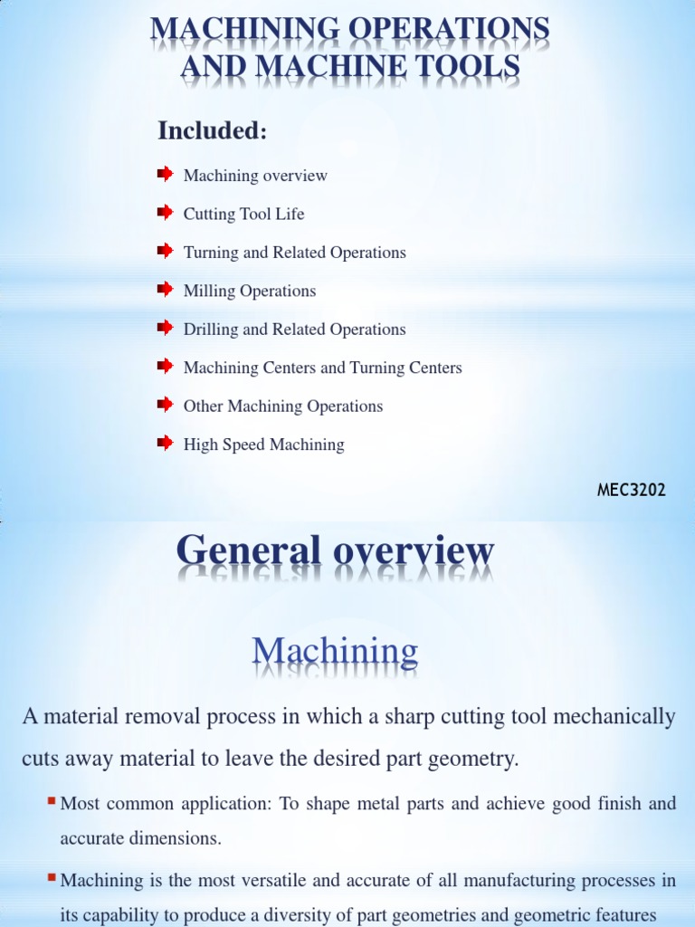 Overview of Machining Operations | PDF | Machining | Wear