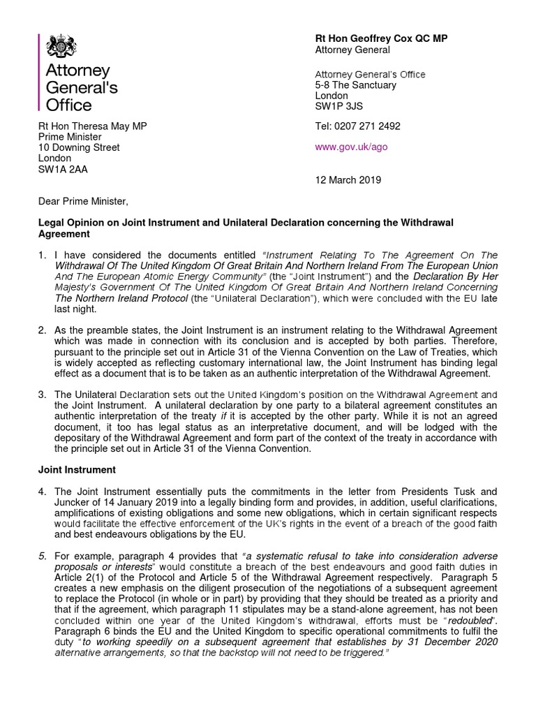 Legal Opinion On Joint Instrument and Unilateral Declaration Concerning ...
