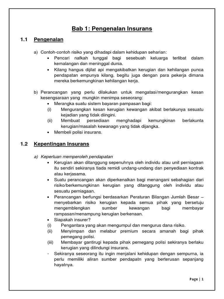 Pengenalan dan Kepentingan Insurans | PDF
