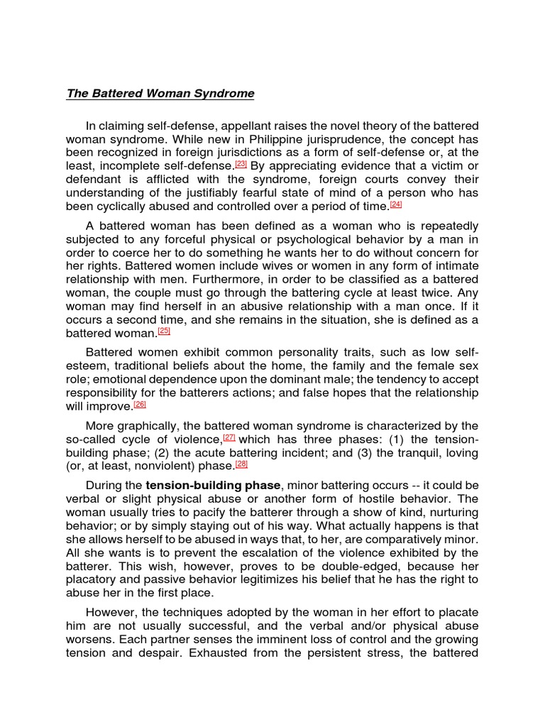 Understanding Battered Woman Syndrome | PDF | Domestic Violence ...