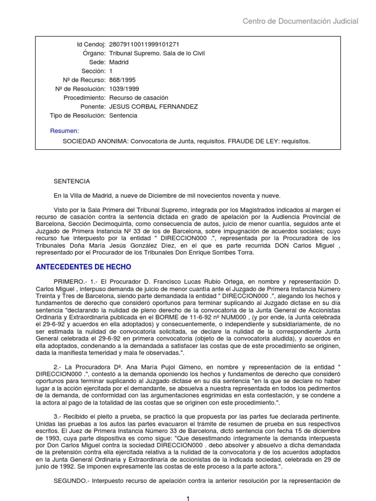 STS 9 de Diciembre de 1999 | PDF | Caso de ley | Sentencia (ley)