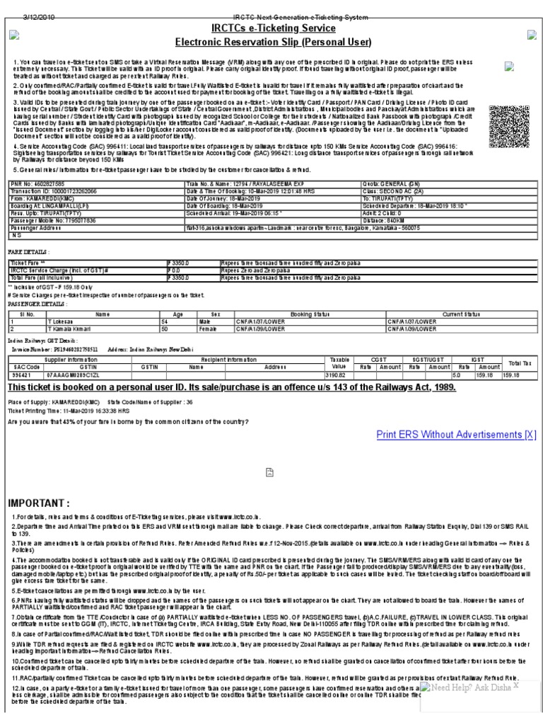 IRCTC Next Generation Eticketing System PDF | PDF | Identity Document ...