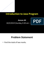Introduction To Java Program: 10/3/2019 (Sunday, 8.30 Am - 9.30 Am)