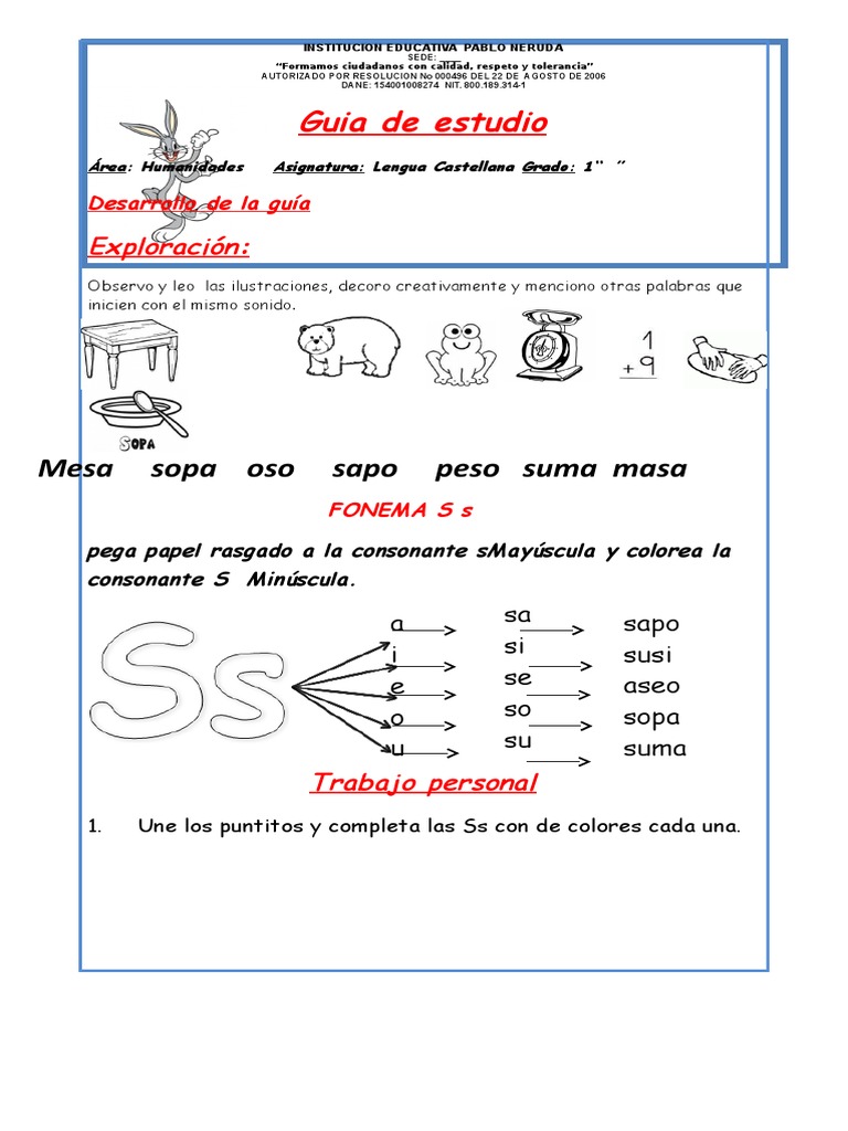 Actividades con la letra S para primer grado | PDF