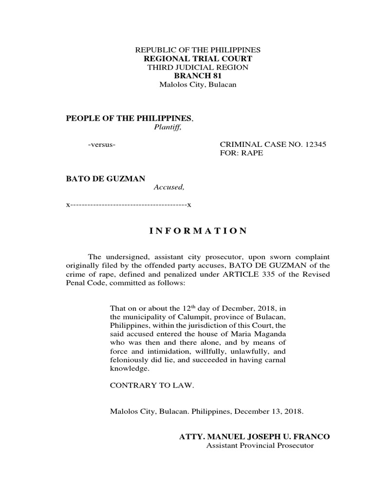 Rape Case Information: Bato De Guzman | PDF | Politics | Social Science