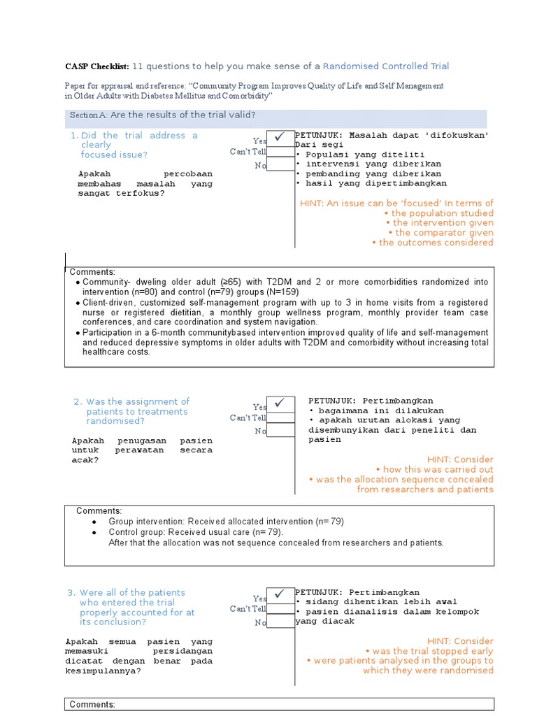 CASP Checklist for RCT Appraisal | PDF | Randomized Controlled Trial ...