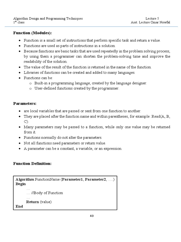 Understanding Function Basics in Algorithms | PDF | Subroutine | Numbers