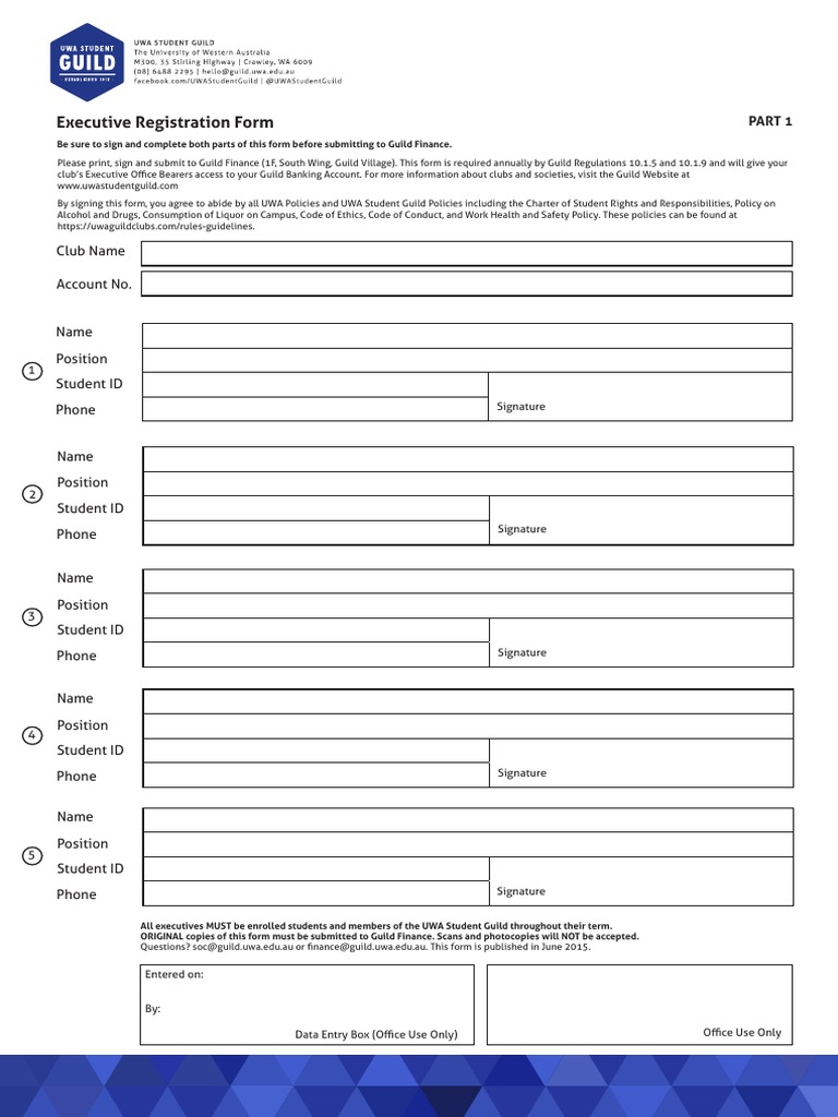 UWA Club Executive Registration Form | PDF | Government Information ...