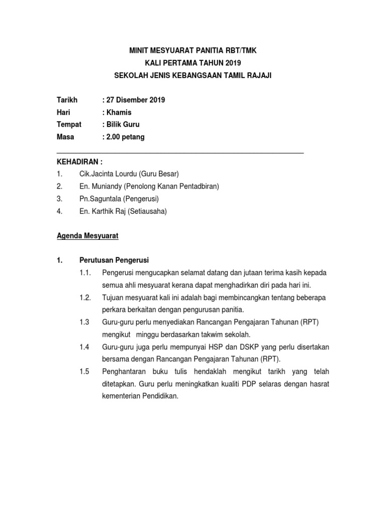 Minit Mesyuarat Rbt 2019 Pdf