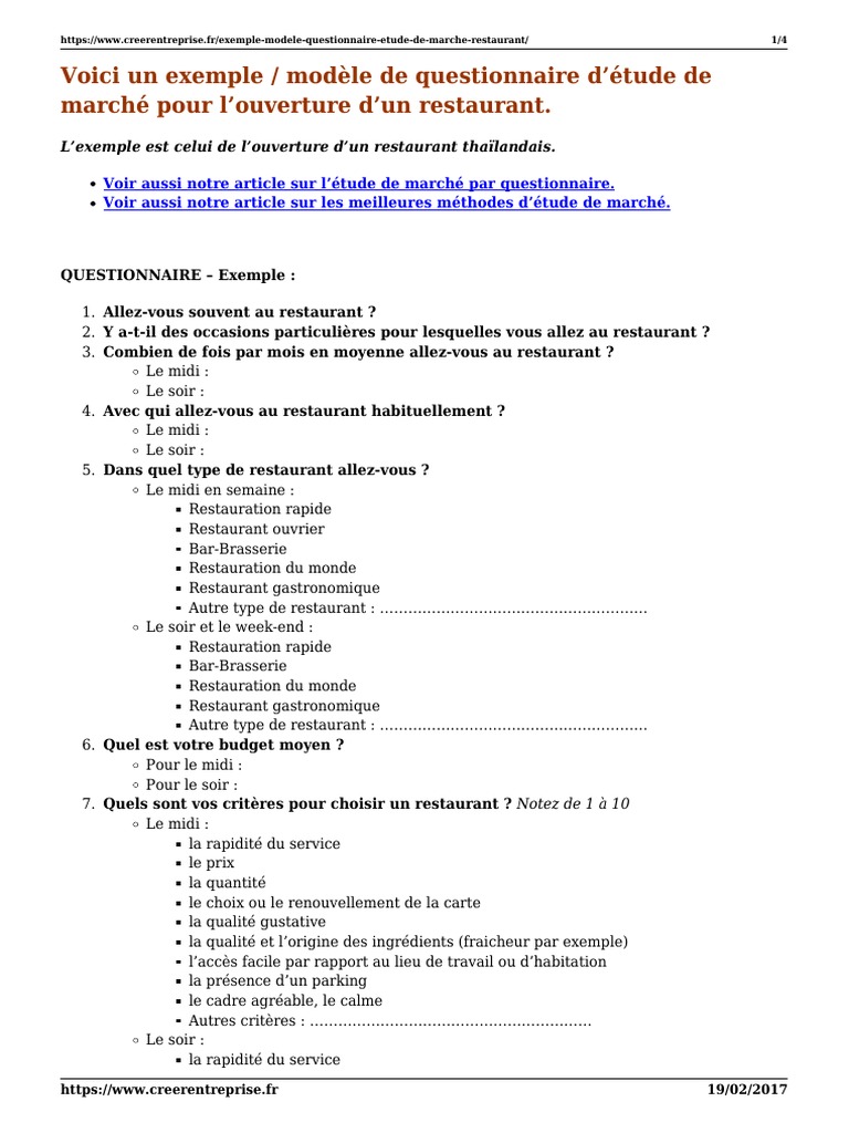 Questionnaire Etude De Marche Pdf