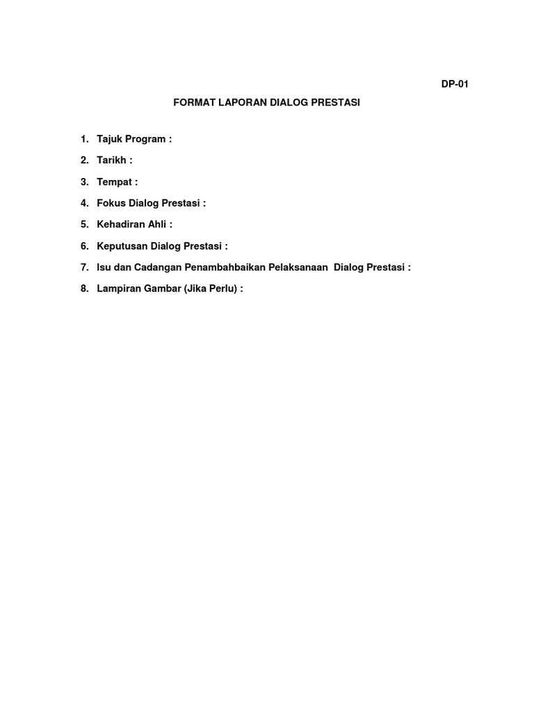 Format Laporan Dialog Prestasi