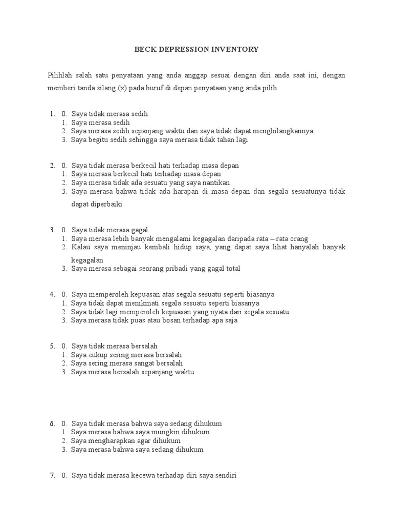 Beck Depression Inventory | PDF | Pengembangan Diri