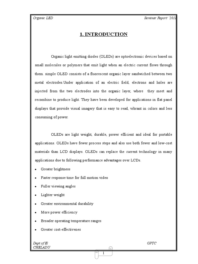Organic LED Full Report | PDF | Oled | Light Emitting Diode
