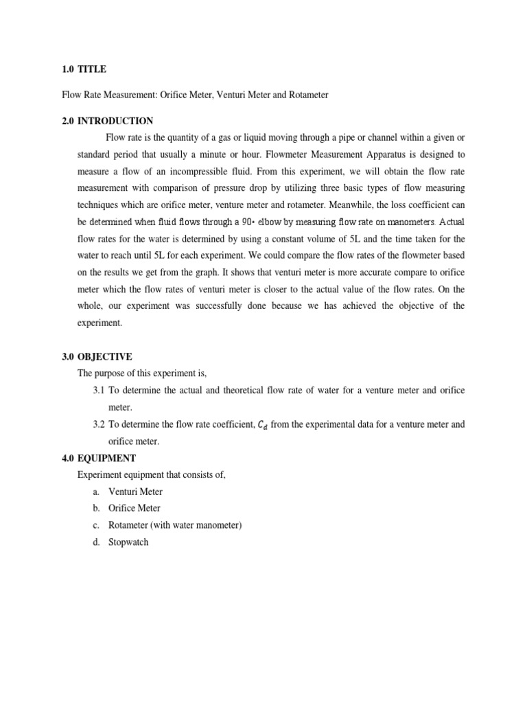 Lab Report Flow Rate Measurement PDF Flow Measurement Buoyancy