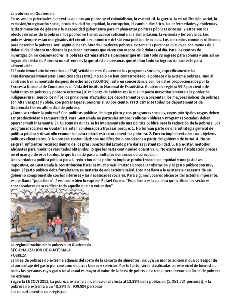 Causas y Consecuencias de la Pobreza en Guatemala | PDF | País en ...