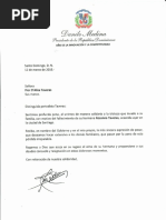 Carta de condolencias del presidente Danilo Medina a Fior D´Aliza Taveras por fallecimiento de su hermana Rosanna Taveras
