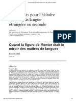 Quand La Figure de Mentor Était Le Miroir Des Maîtres de Langues