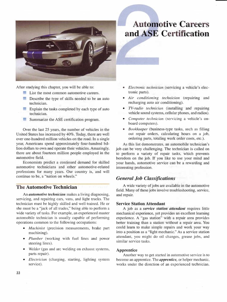Chapter 2 Automotive Careers Ase Certification PDF | PDF ...