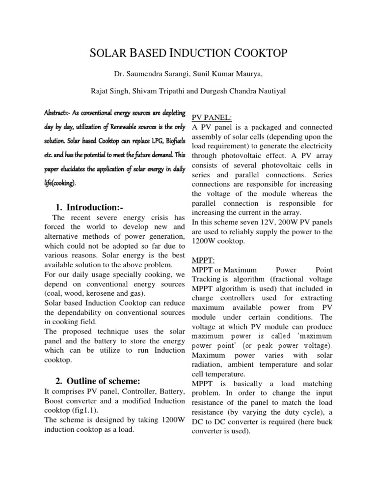 Solar Induction Cooktop System Design | PDF | Photovoltaics | Direct ...