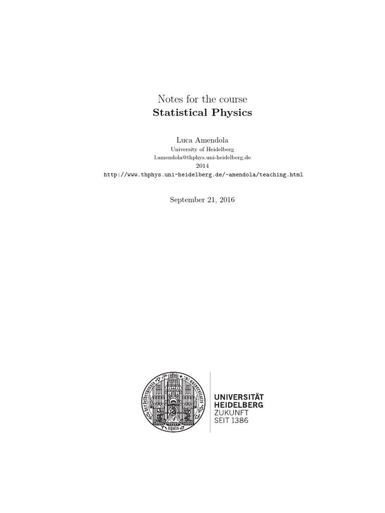 Notes For The Course: Statistical Physics | PDF | Second Law Of ...