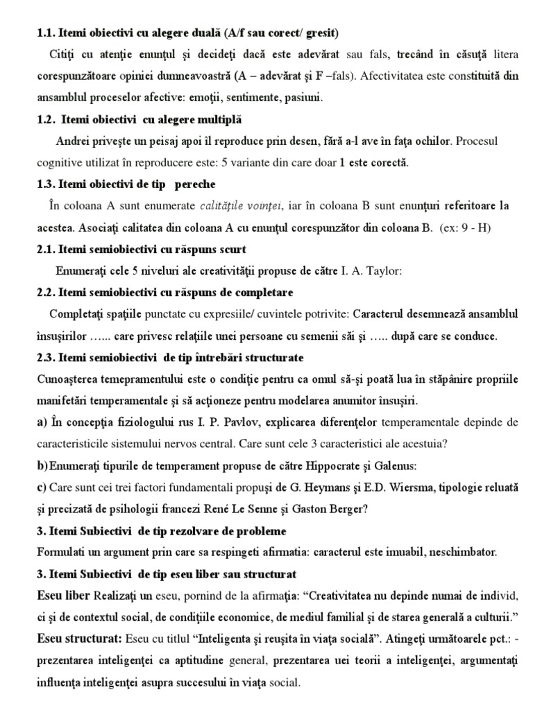 Exemple Itemi Test Docimologic | PDF