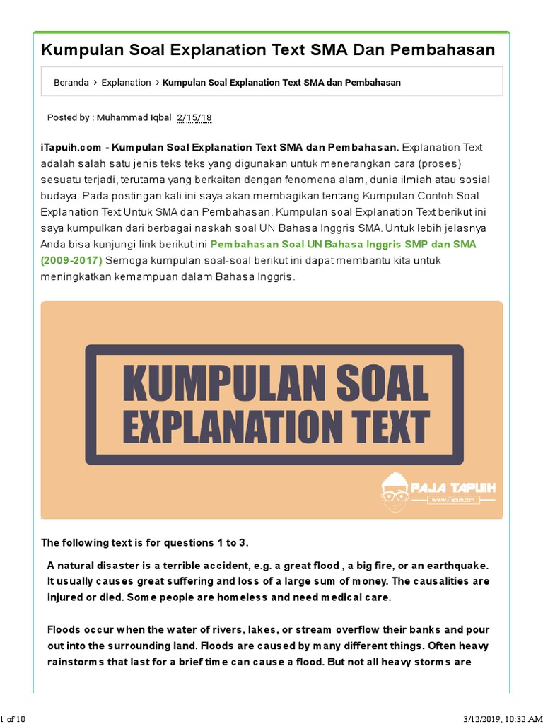 soal essay explanation text sma