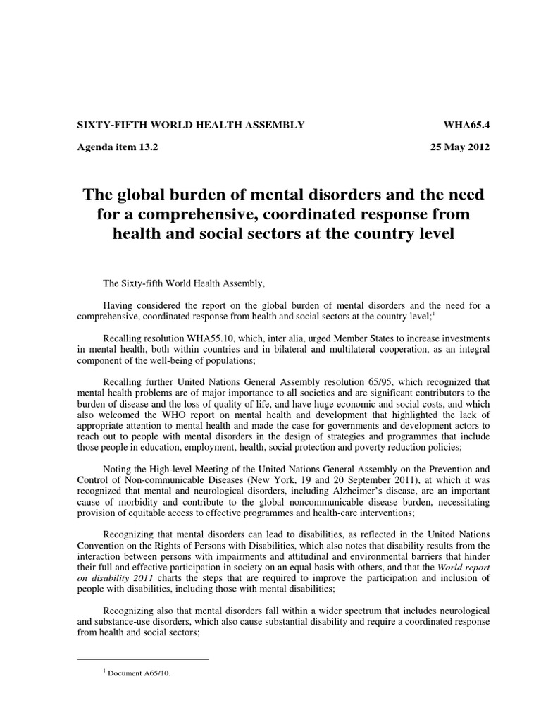 The Global Burden of Mental Disorders and The Need For A Comprehensive ...