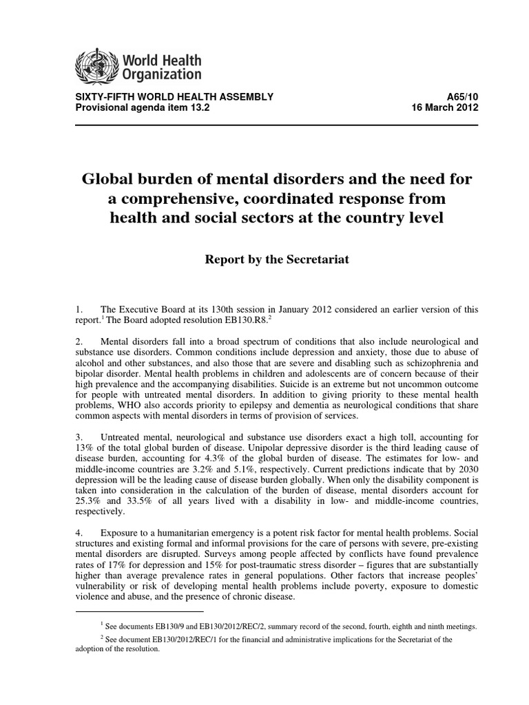 Global Burden of Mental Disorders and The Need For A Comprehensive ...